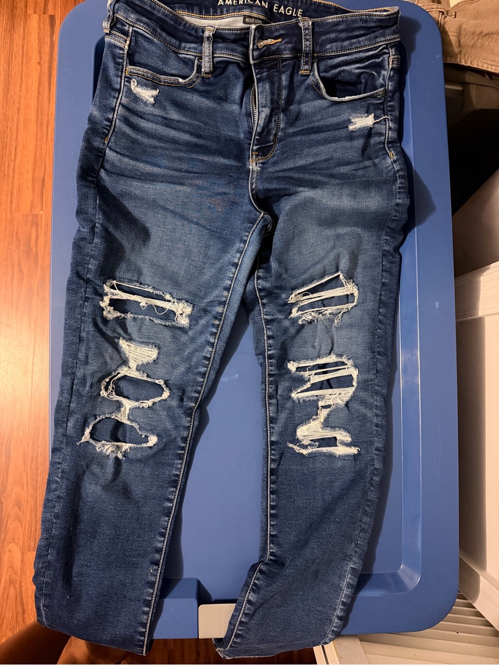 American Eagle Outfitters Dark Blue Ripped Skinny Jeans